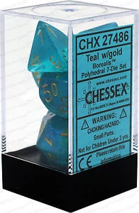 Chessex : Polyhedral 7-die Set Borealis Teal/Gold