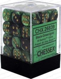 Chessex : 12mm D6 Set Black-Green/Gold