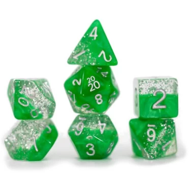 Halfsies Glitter : Green - 7 Dice Set 1 Halfsies Glitter : Green - 7 Dice Set